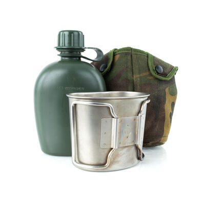 Dutch OD Canteen w/ Cup & Woodland Bag | Issued